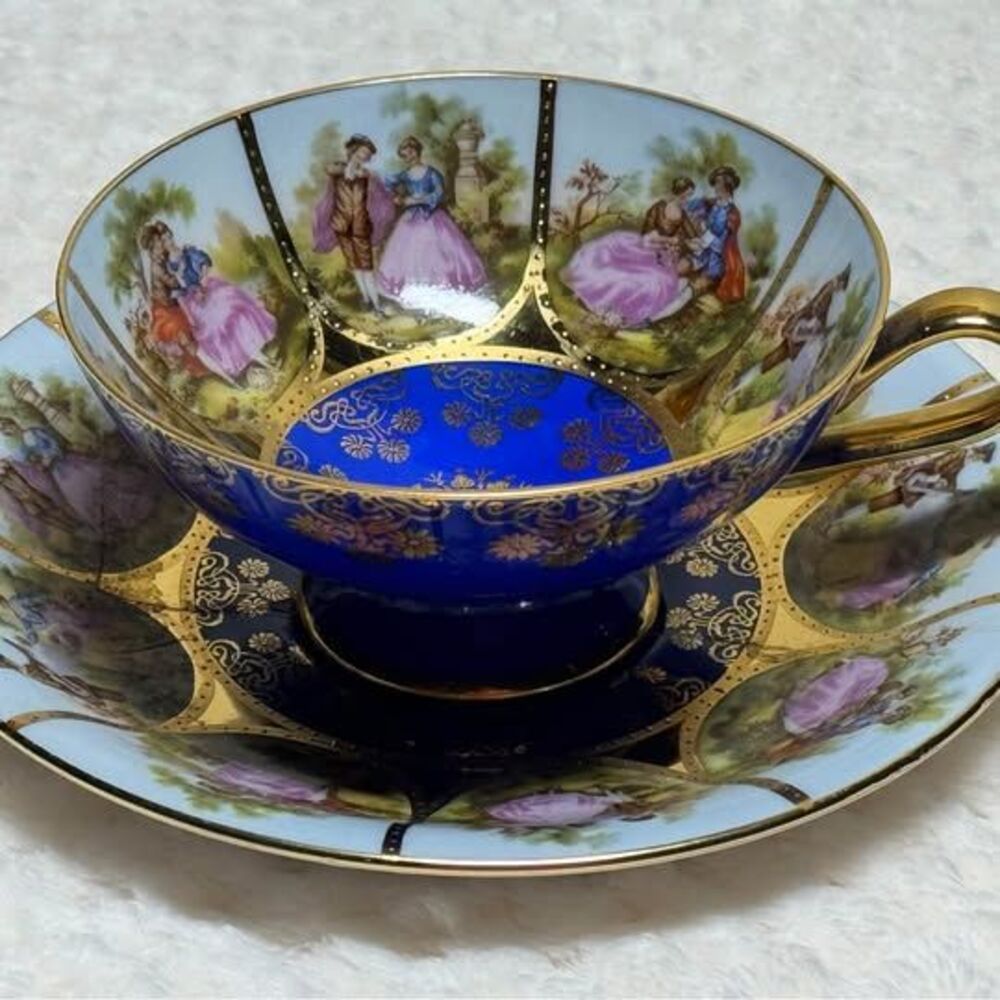 Vintage J.K.W. Decor Carlsbad Cobalt Blue & Gold Teacup